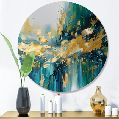 Golden Explosion Triangles IV - Abstract Geometric Round Wall Art on Metal