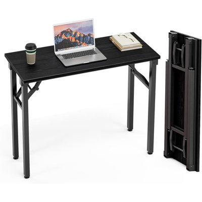 Petite table pliante pour bureau d'ordinateur - bureau pliable de 35,8 po, sans assemblage, parfait pour les petits espaces dans la chambre à coucher, dans un appartement, un mini bureau portable ou une table d'étude de conception compacte, chêne foncé