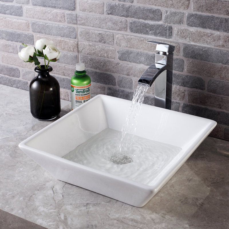 Lavabo de salle de bain carré en céramique blanche