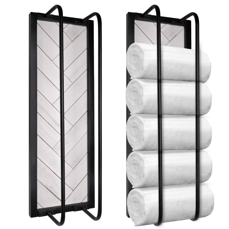Black and White Shiplap Wall Mounted Wood Towel Rack