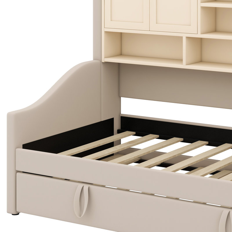 Lit de jour rembourré avec lumières DEL pour accoudoirs, Beige