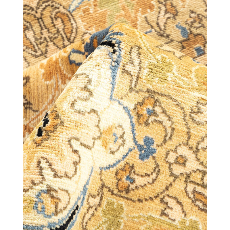 Tapis de couloir unique noué à la main Gorey Mogul - noir / brun clair 6 pi 1 po x 13 pi 5 po