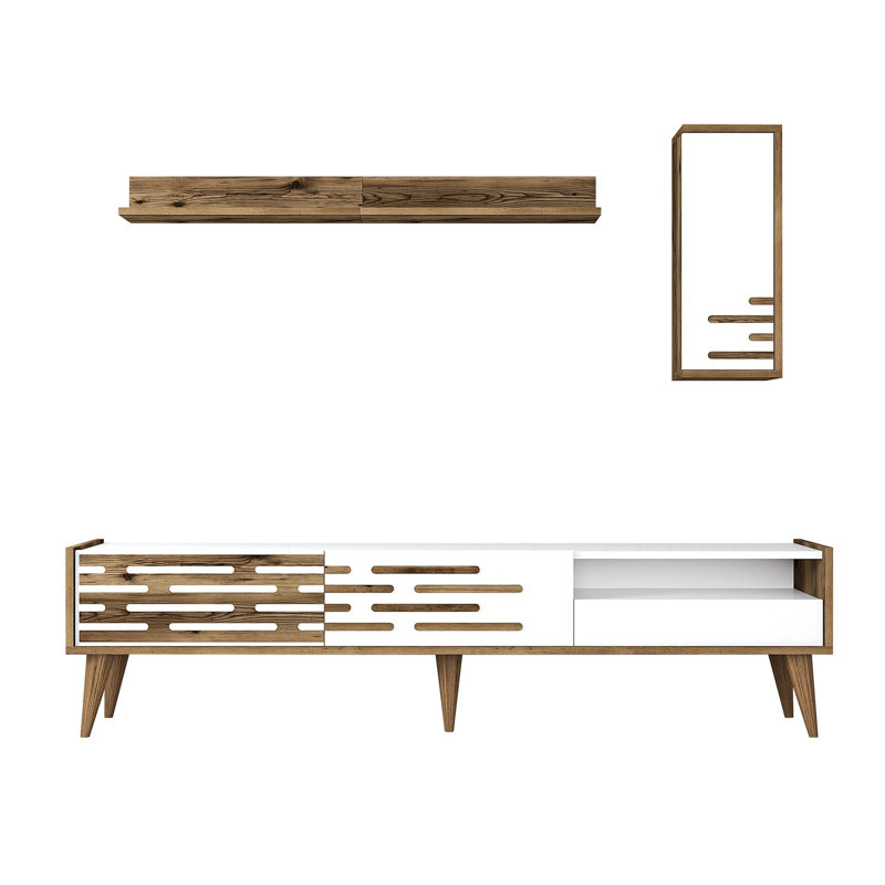 Keikei Unfinished TV Stand, Cream/Brown