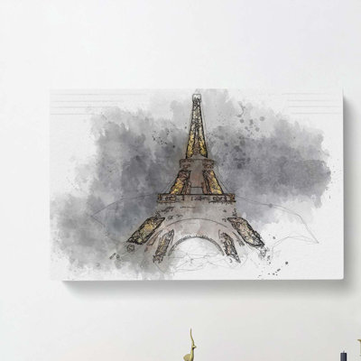 The Eiffel Tower In France At Night In Abstract - Wrapped Canvas