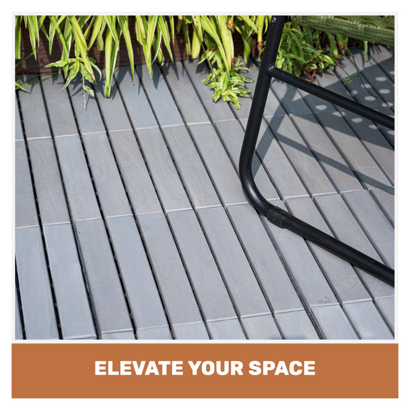 30 tuiles de terrasse en bois d'acacia emboîtables, 12 po x 12 po - Revêtement de sol extérieur imperméable pour terrasse, balcon, bord de piscine