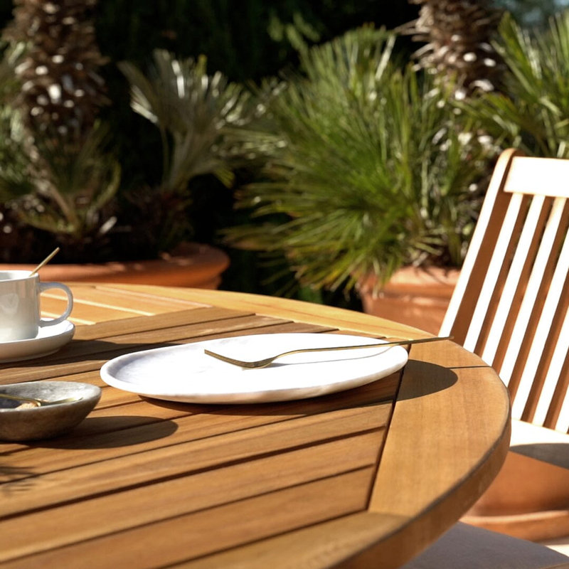 Nayoun 4 - Person Acacia Wood Patio Dining Set with Round Table, Cream, No Arms