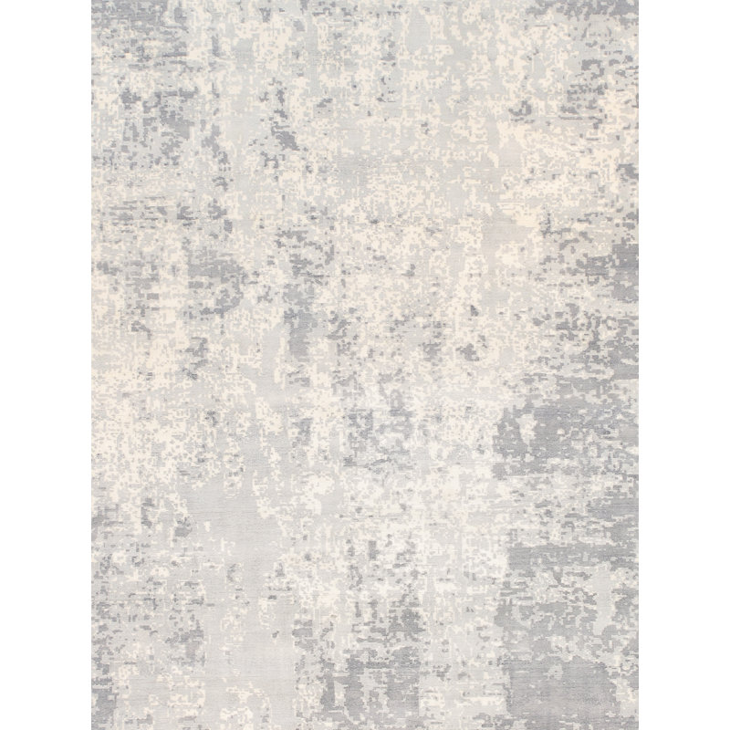 Handmade Hand-Loomed Gray/Ivory Area Rug, Rectangle 7'9" x 9'9"
