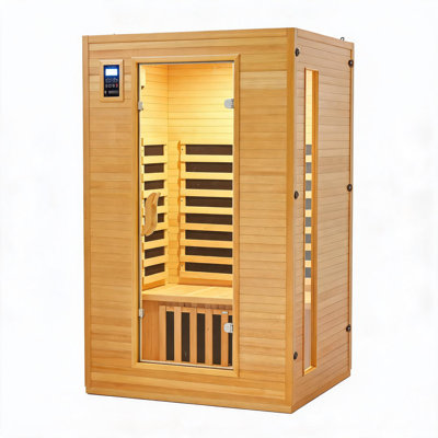 Sauna infrarouge pour 2 personnes pour la maison - Bois de pruche à faible intensité électromagnétique - 6 panneaux chauffants - Deux commandes - Haut-parleurs sans fil - MP3 - Éclairage à DEL et chromothérapie - Thérapie par chaleur sèche - Couleur: système par défaut