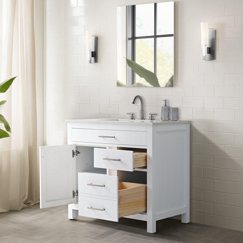 Trevor 36" W Single Vanity, White/Brushed Nickel
