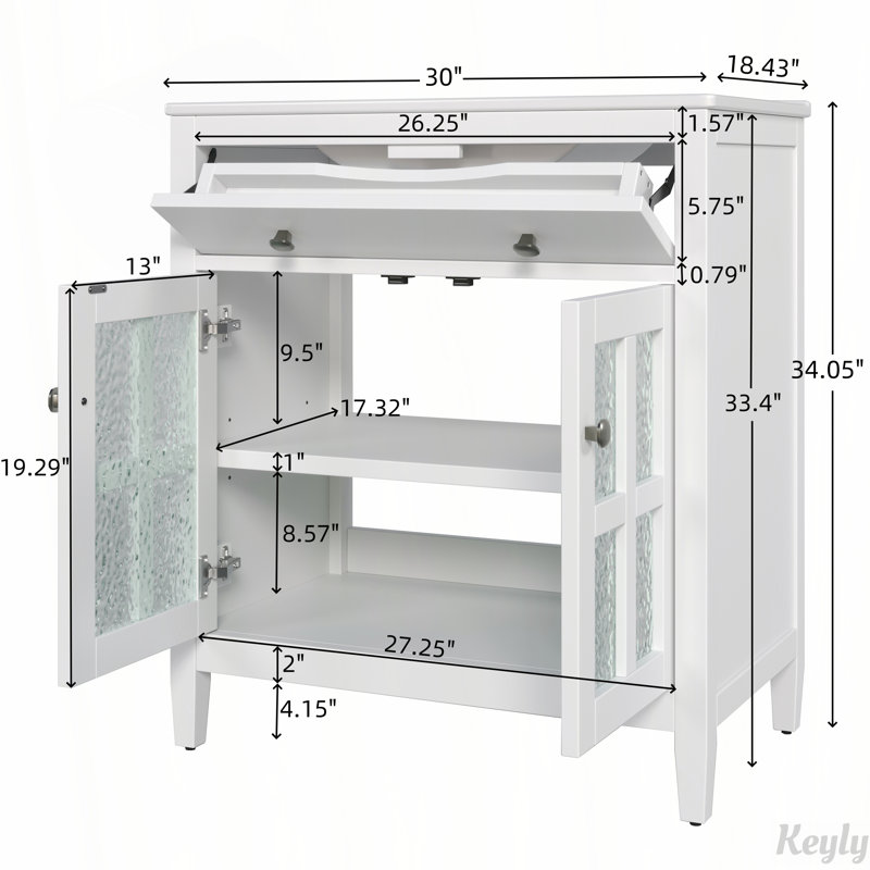 Meuble-lavabo de 30 po avec lavabo en céramique avec tablette réglable et plateau basculant, Blanc