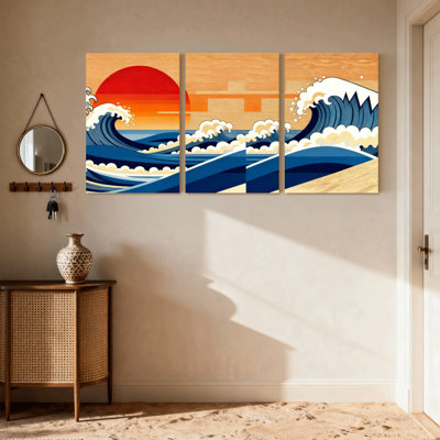 «Nautical & Beach Wave Sunset Ocean Sky Art», ensemble de 3 impressions sur toile