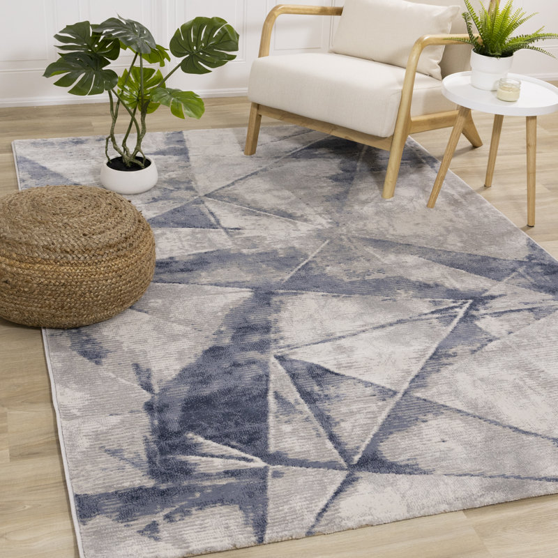 Tapis bleu gris délavé Altenburg Collection, Rectangle 5 pi 3 po x 7 pi 7 po