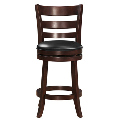 Solid Wood Dining Chair With 360-degree Swivel Feature - Dark Cherry Finish, Counter Height Rotation Cherry, Comfortable Footrest For Eating Space