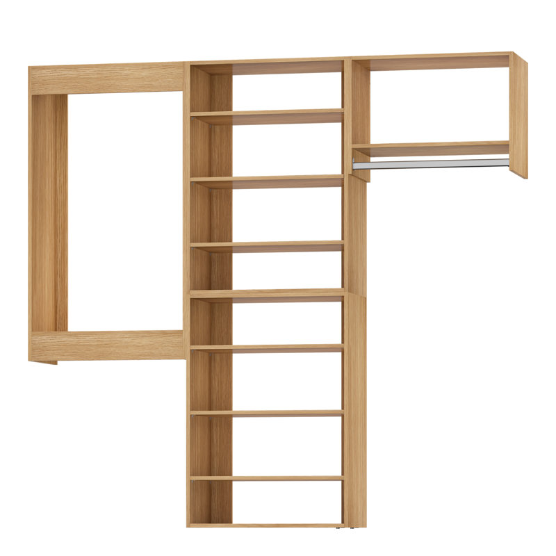 Système de garde-robe modulaire, design polyvalent et personnalisable pour un rangement et une organisation efficaces, en bois