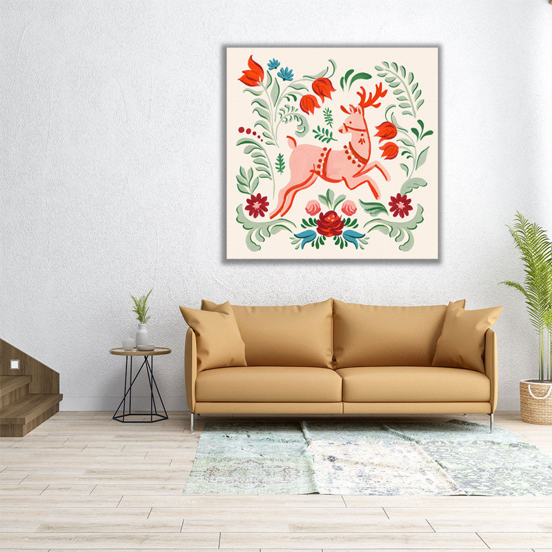 Folklore Reindeer I - reproduction d'art sur toile, H 12 po x l 12 po