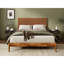 Lit plateforme en bois d'acacia massif avec tête de lit en cuir végétalien tissé à la main, cadre de lit de style Mid-Century moderne, aucun sommier nécessaire, couleur caramel-132741640-132741641