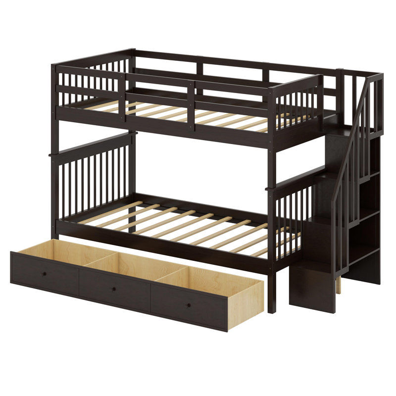 Lit superposé avec trois tiroirs pour la chambre à coucher, Espresso