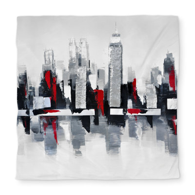Gray and Red Cityscape Queen Duvet Cover | Home Decor