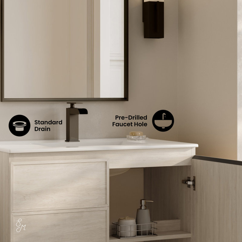 St. Tropez 36" Freestanding Bathroom Vanity With Sink Top, White, Single, White