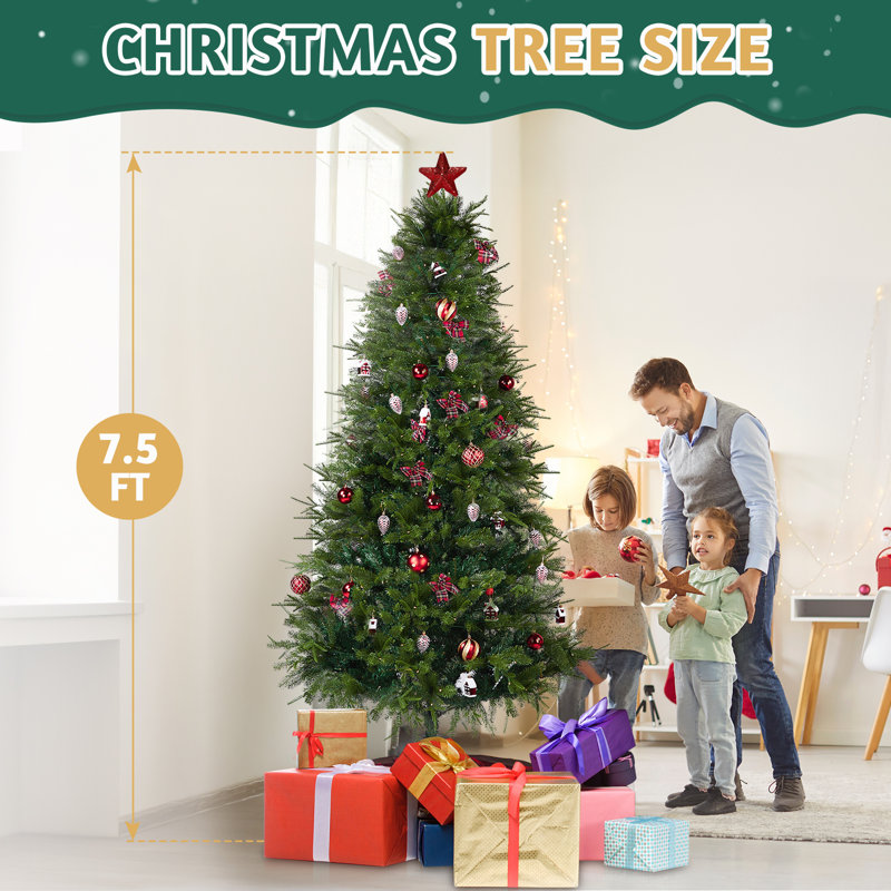 Arbre de Noël artificiel vert 7,5 pi avec jupe d'arbre et ornements