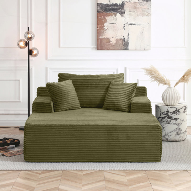 Fauteuil méridienne surdimensionné pour le salon et la chambre à coucher, Green Corduroy