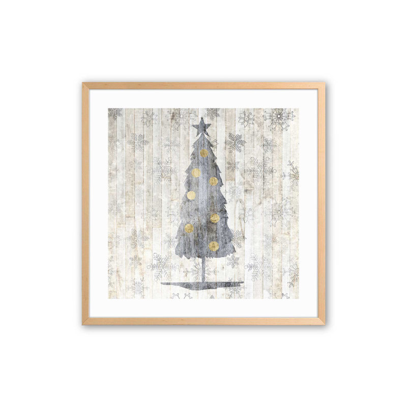 Impression d'arbre de Noël rustique argenté, H 21,5 po x l 21,5 po x P 1,25 po, Érable brut encadré
