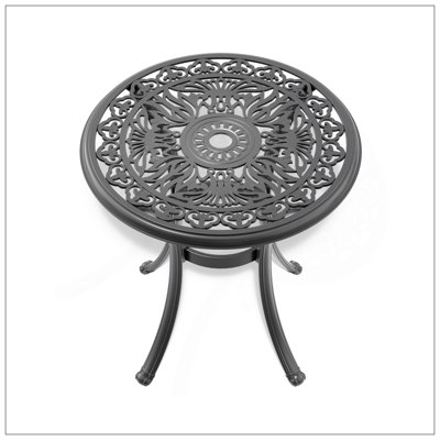 Table de salle à manger 26,77 pouces en fonte d'aluminium avec structure noire et trou pour parasol