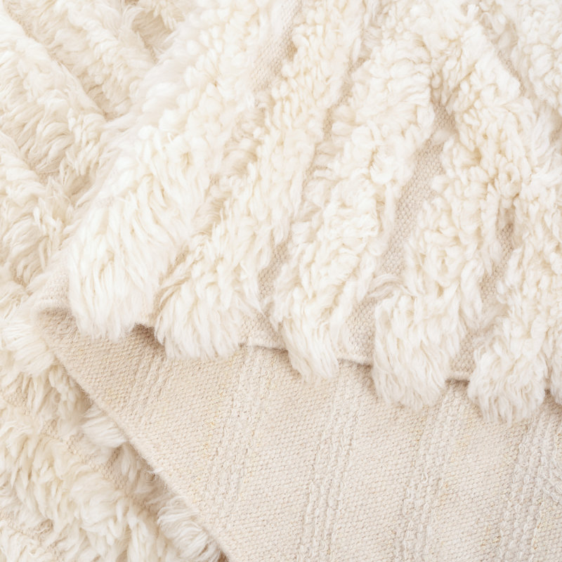 Abriel Abstract Handmade Wool Area Rug in Ivory, Rectangle 5' x 8'