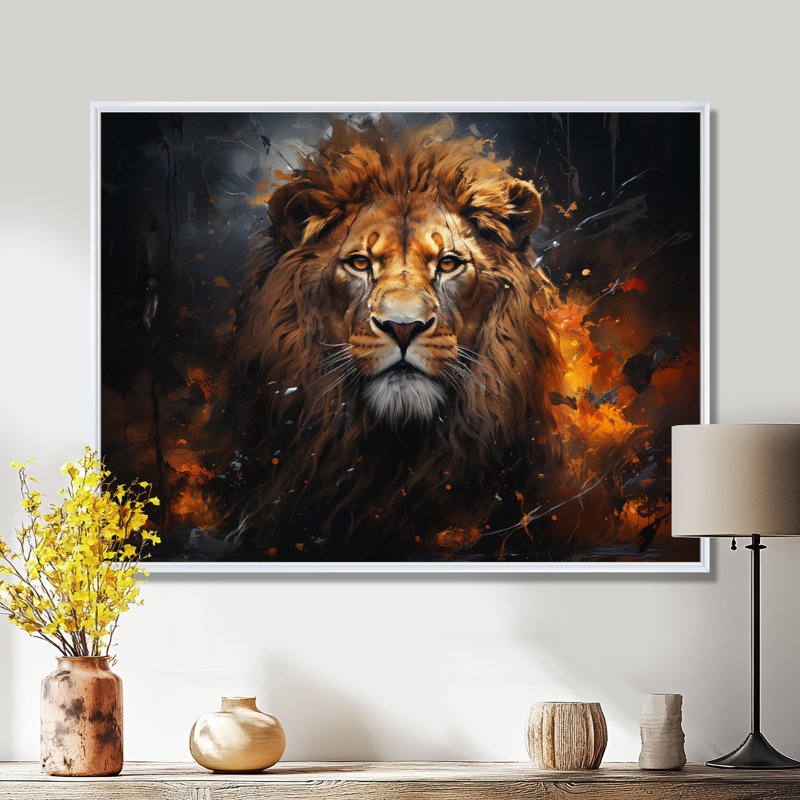 Photographie de lion avec II, H 30 po x l 40 po x P 1,5 po, Cadre flottant blanc