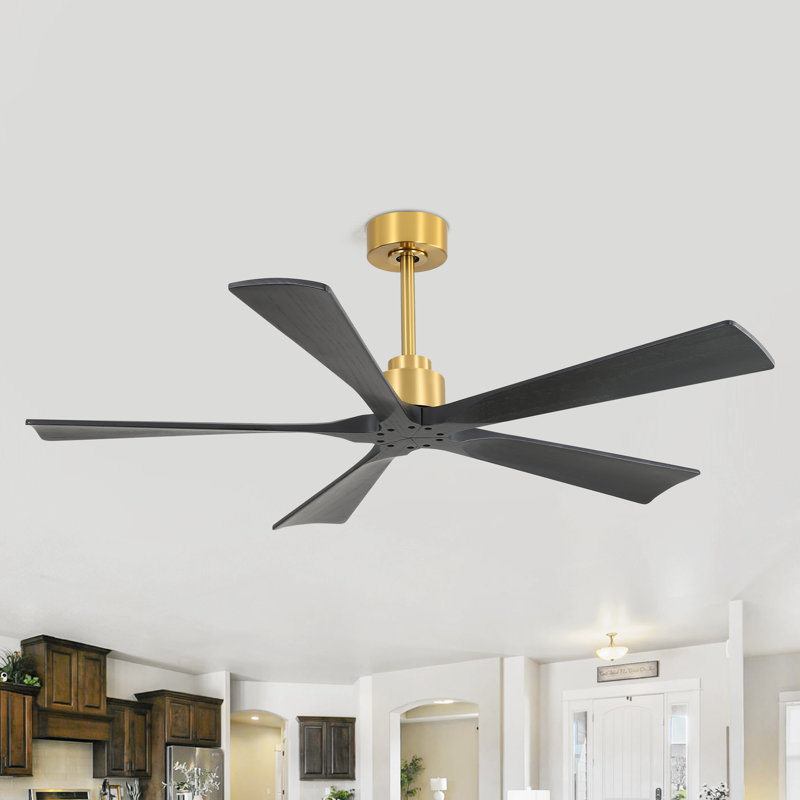 52 Inch Ceiling Fan With Remote Control, Indoor Ceiling Fans With 6 Speeds Reversible DC Motor Ceiling Fans No Lights, Modern Black Fans For Kitchen, Living Room, Farmhouse, Patios