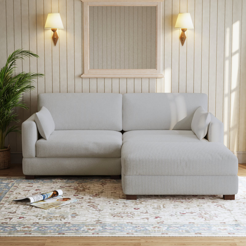 Maelina 3-Piece Corduroy Modular Sectional, Sea Salt Gray Corduroy