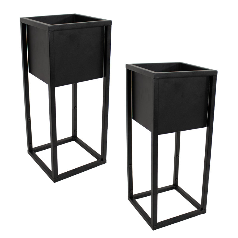 Auberge Rectangle Black Metal Indoor/Outdoor Elevated Planter Box Set of 2 - Black - 20", Black, 19.75" H X 8.25" W X 8.25" D
