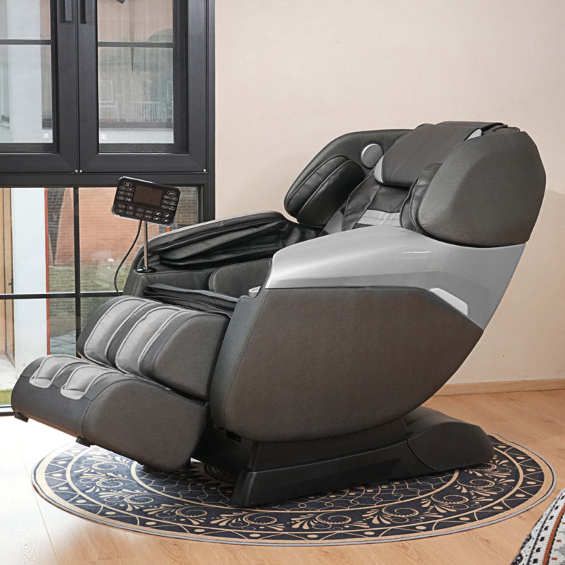 Fauteuil de massage chauffant en similicuir, Cuir noir / gris
