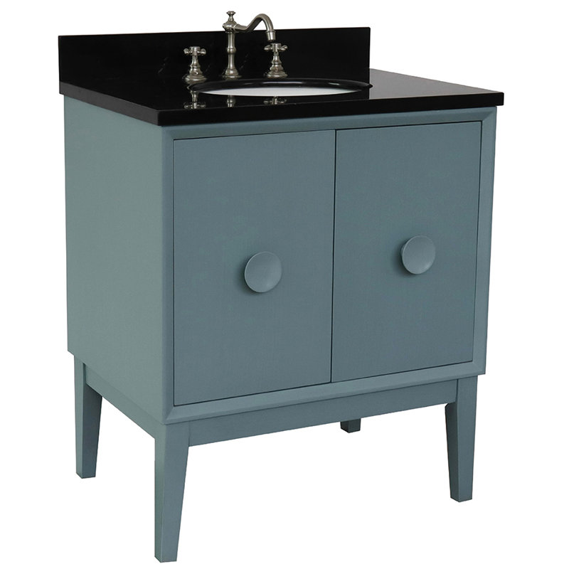 Crumley 31'' Single Bathroom Vanity with Top, Aqua Blue/Black Galaxy