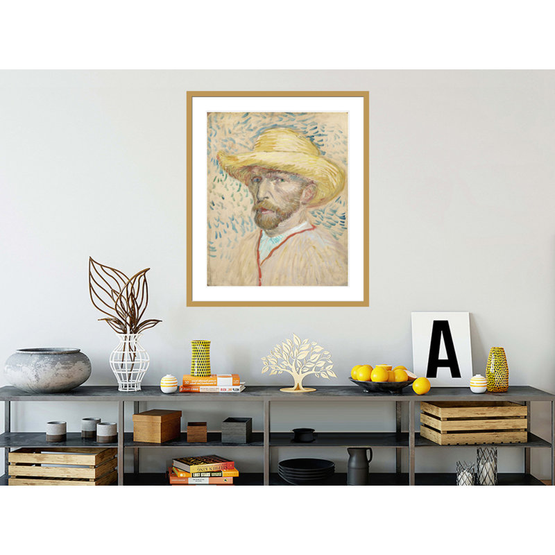 Autoportrait avec chapeau de paille par Vincent van Gogh, impression giclée encadrée, H 39,62 po x l 33,5 po