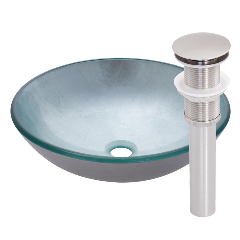 Novatto 16.5'' Glass Circular Bathroom Sink, Brushed Nickel