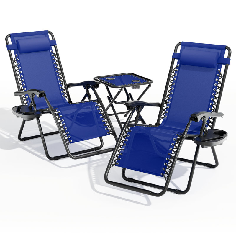 Adjustable Zero Gravity Lounge Chairs Detachable Tray & Headrest Pillow Portable Outdoor Recliners For Patio Beach, Blue