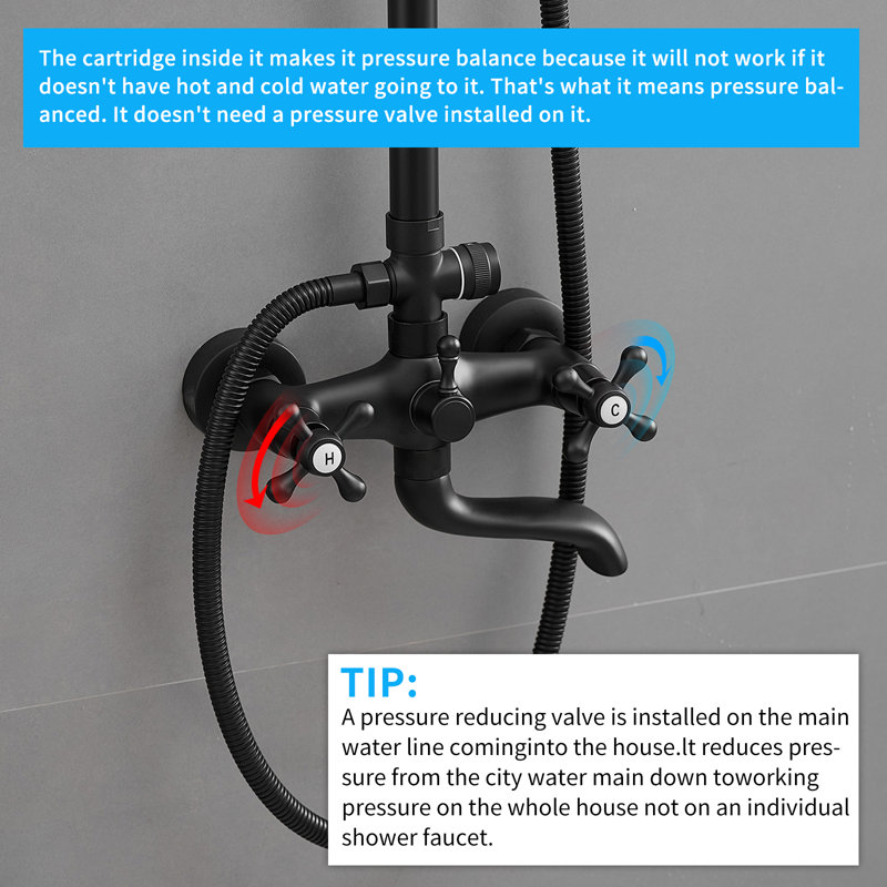 Système de douche complet à aiguilleur, Noir mat