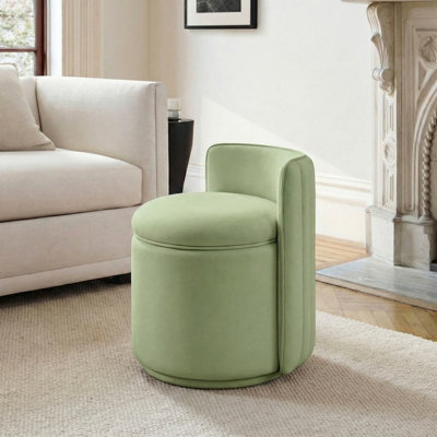 Upholstered Velvet 360° Swivel Storage Vanity Stool No Assembly Needed