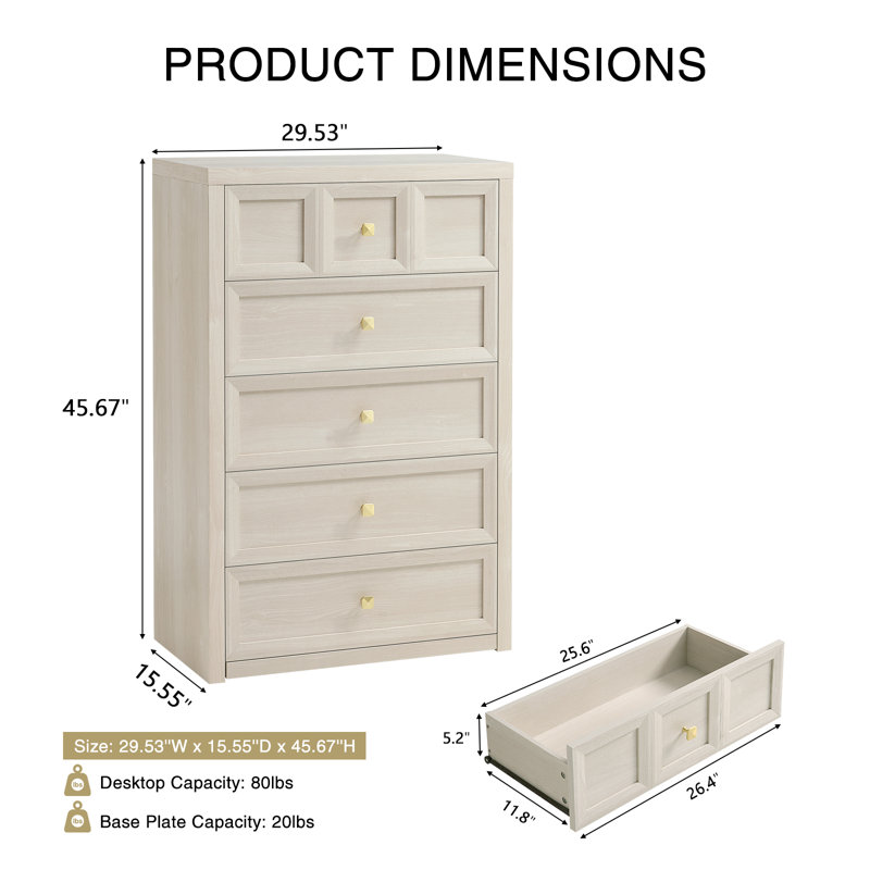 3-Piece Bedroom Set, White - 5 Drawers Dresser And 3 Drawers Nightstand Set Of 2, 3 Pcs: Chest, 2 Nightstands, Gray White