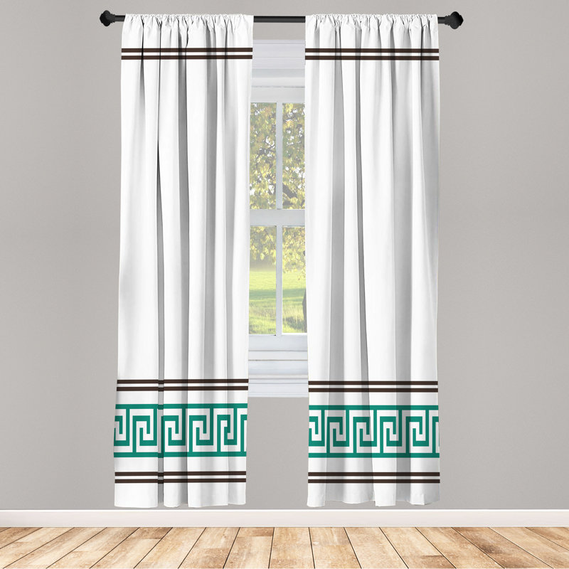 Semi Sheer Curtain Pair, 28" W x 63" L, Black White/Teal