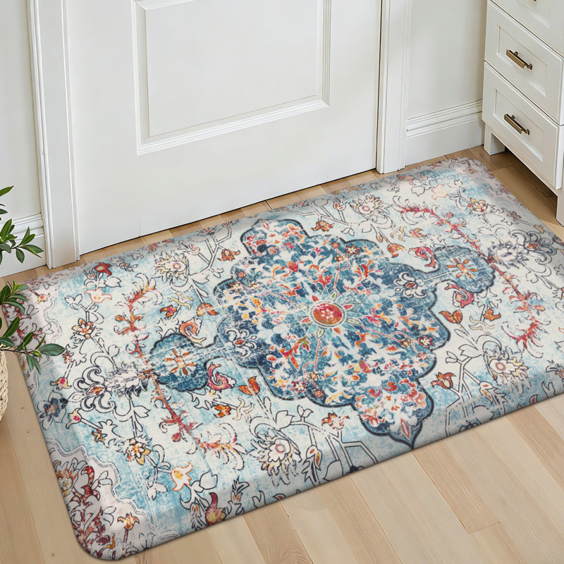 Tapis de cuisine antidérapant, Runner 20"Wx39"Lx0.79"H, Red/Beige/Blue