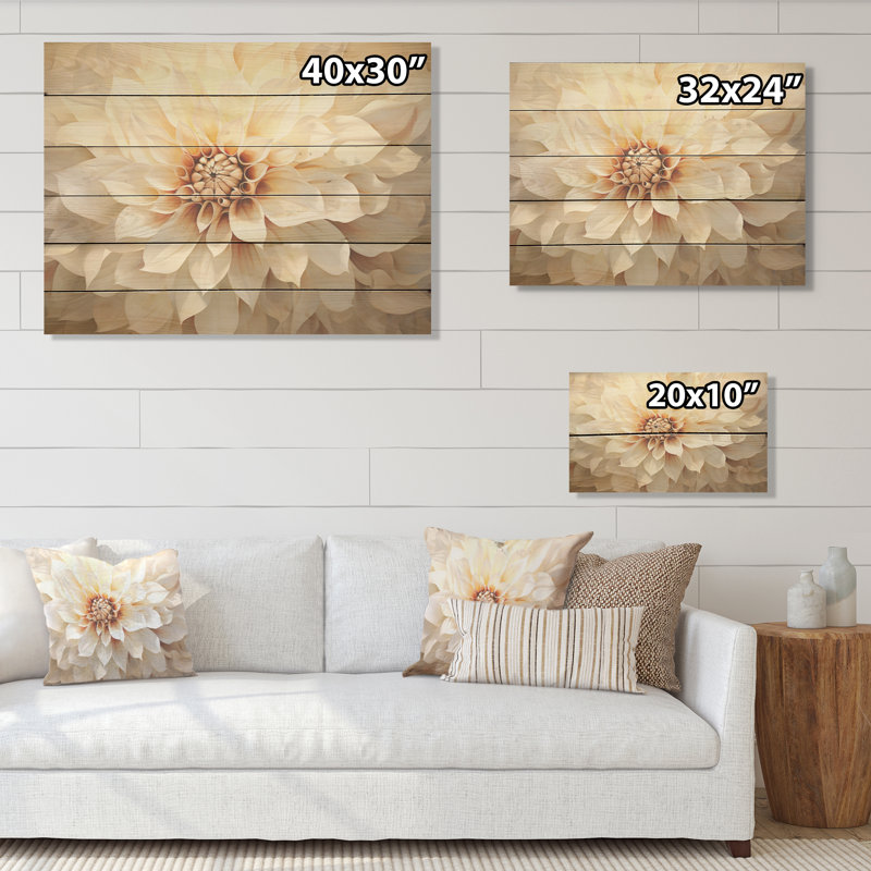 Minimalisme Dahlia I - art mural en bois Dahlia sur bois de pin naturel, H 10 po x l 20 po