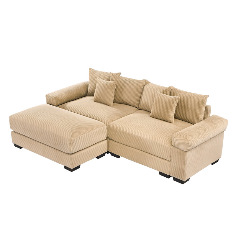Canapé modulaire en velours côtelé avec méridienne Camel, Brun