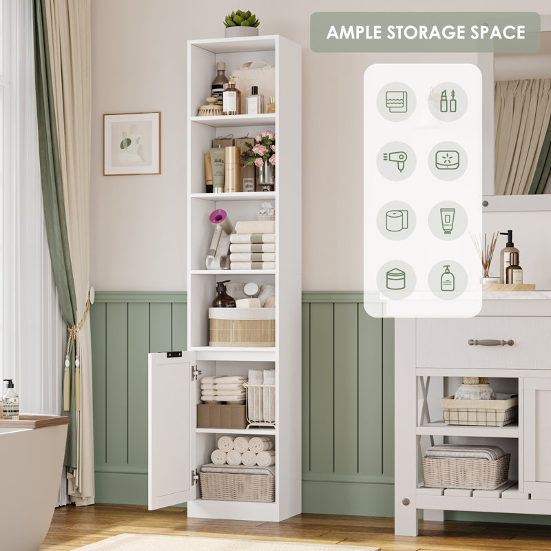 🧺 73.4" Tall Storage Tower with Door & 6 Shelves, Slim Bathroom Cabinet, Space-Saving Bathroom Organizer for Toilet, Laundry Room, Small Spaces