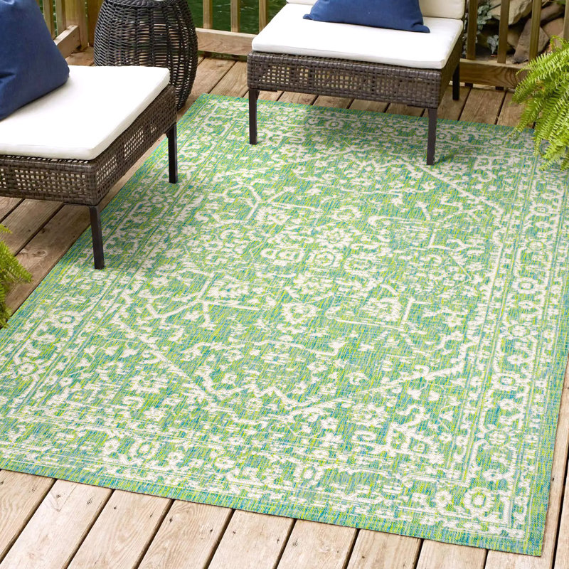 Tapis d'intérieur / extérieur crème / vert Massimo Bohemian Medallion, Rectangle 7 pi 9 po x 10 pi