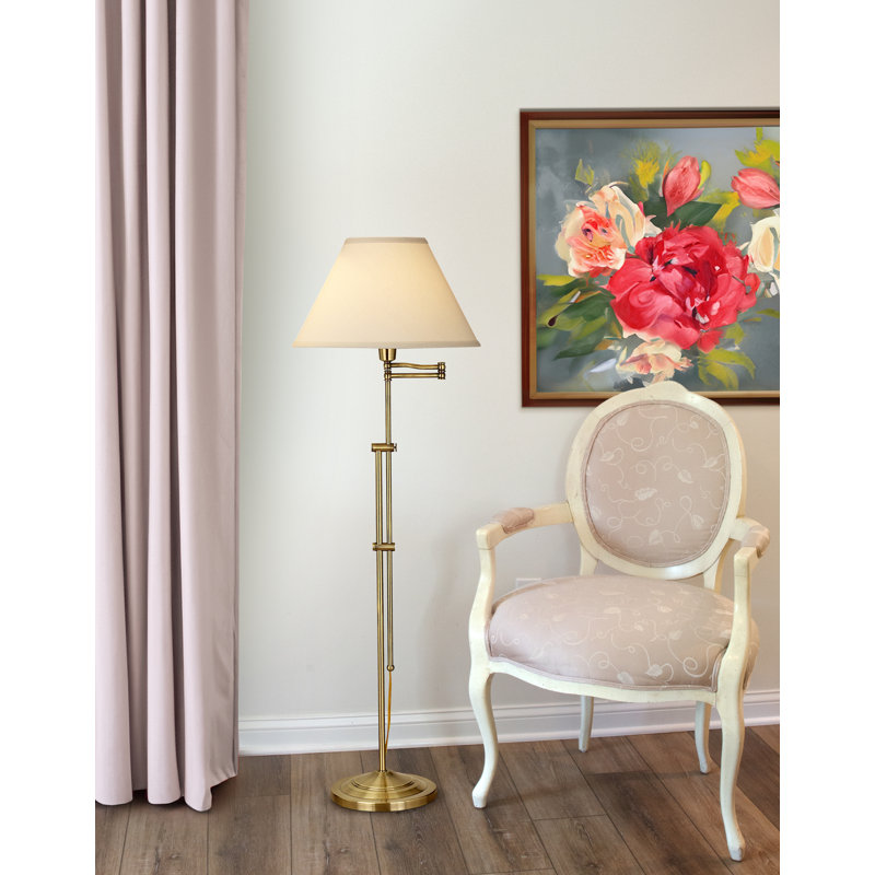 Lampe sur pied 47-63 po avec bras pivotant, Beige clair, Laiton antique