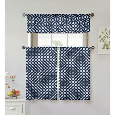 Donique Cotton Geometric Tailored Kitchen Curtain