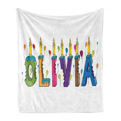 Ambesonne Olivia Fleece Throw Blanket Letter Cake Name Artwork Multicolor