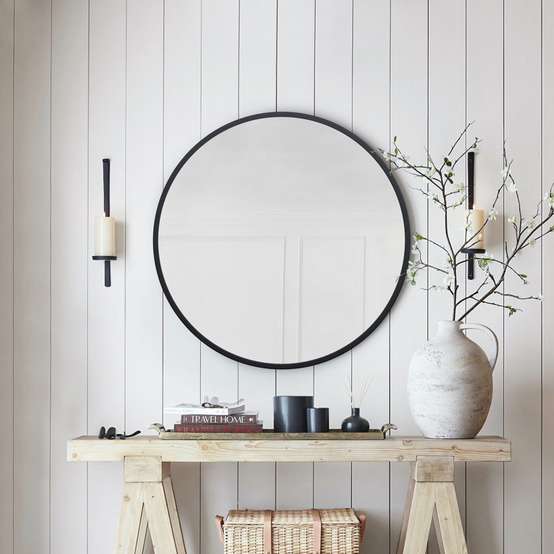 Miroir d'appoint mural Eren, Noir, 24 po x 24 po